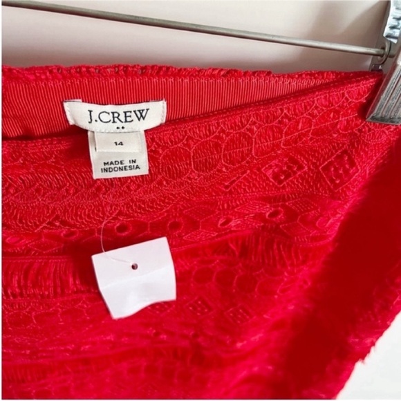 J. Crew Factory mini skirt red fringe lace geometric zipper tiered - Picture 5 of 7